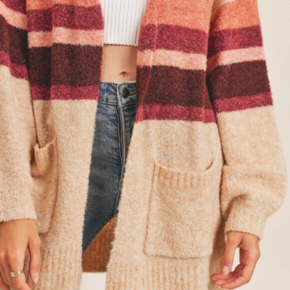 Striped Open-Front Sweater Cardigan - Picture 2 of 7